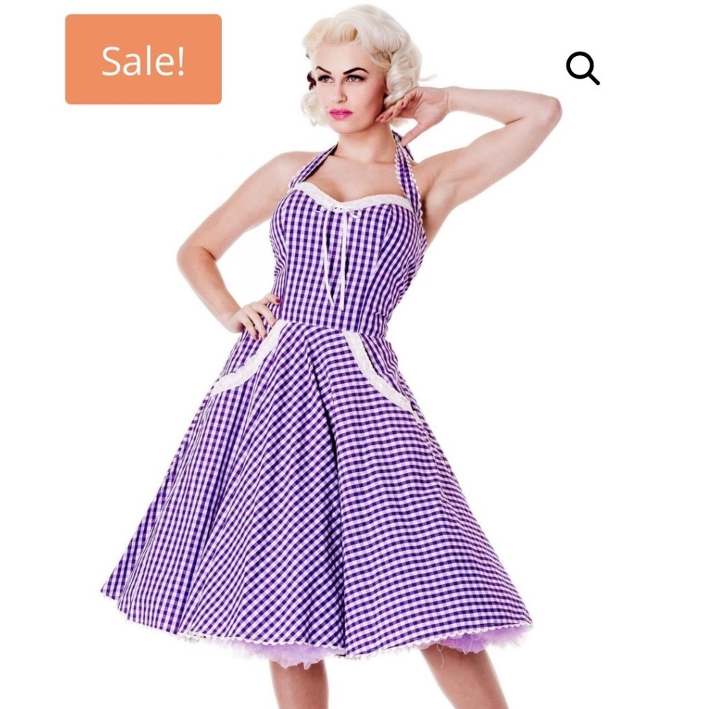 HELL‎ BUNNY VIXEN CHARLOTTE RETRO PURPLE GINGHAM SWING DRESS